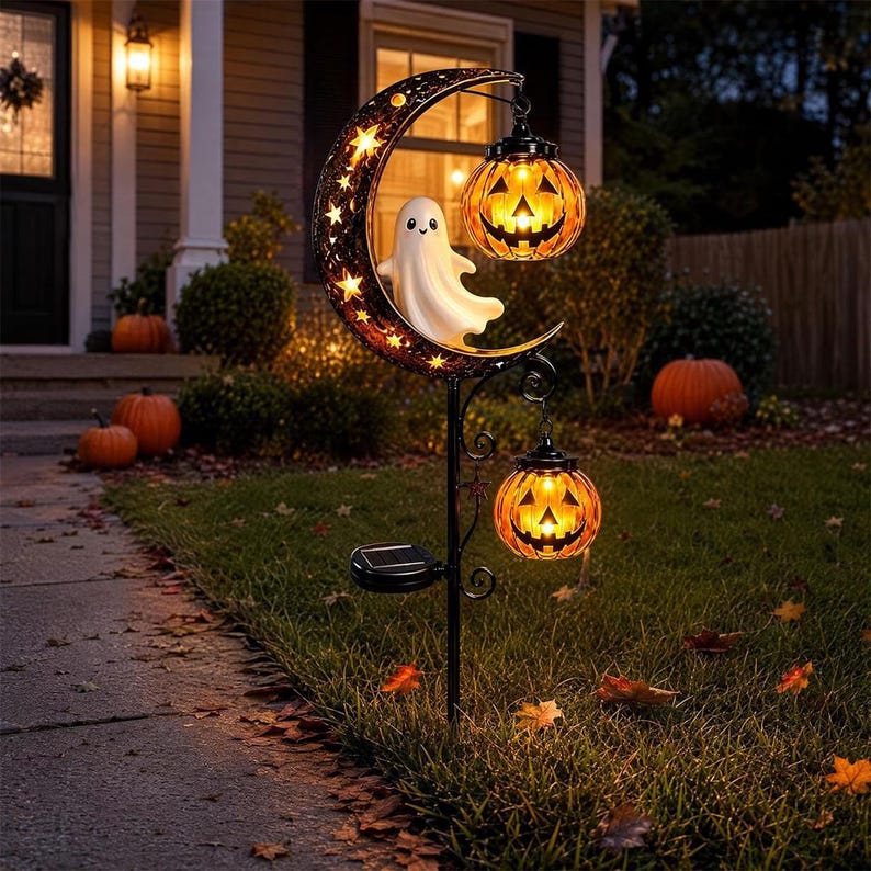 Solar Halloween Garden Stake,Ghost Pumpkin Lanterns Yard Light, Outdoor Fall Pathway Decor, Holiday Garden Gift, Halloween Gift