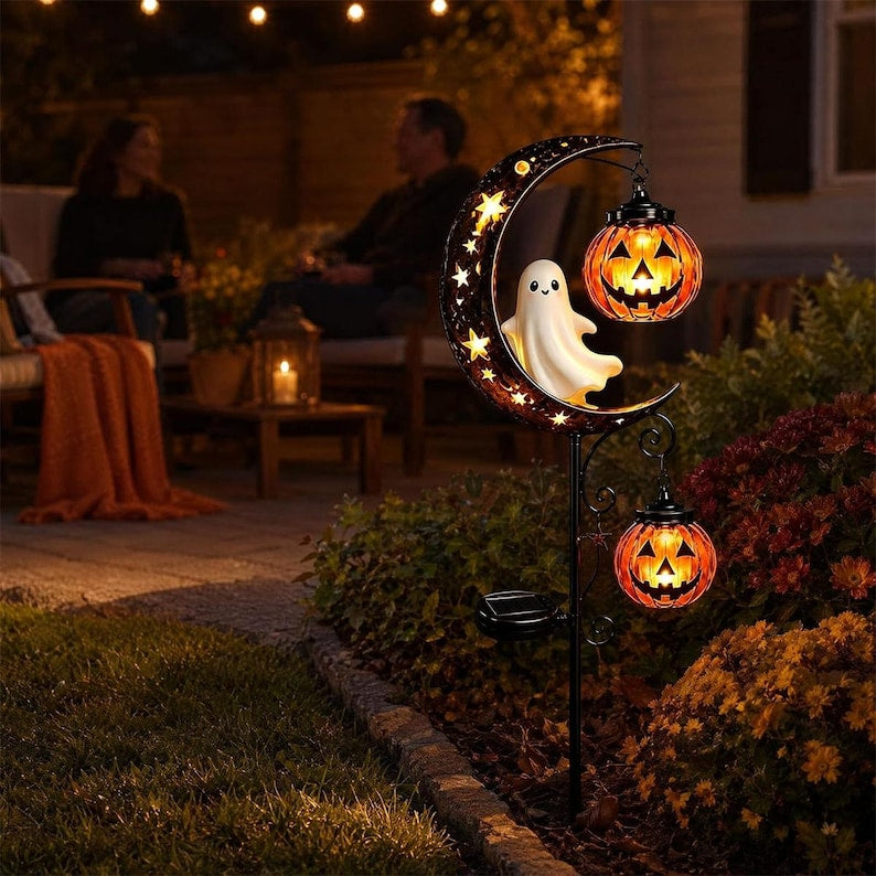 Solar Halloween Garden Stake,Ghost Pumpkin Lanterns Yard Light, Outdoor Fall Pathway Decor, Holiday Garden Gift, Halloween Gift