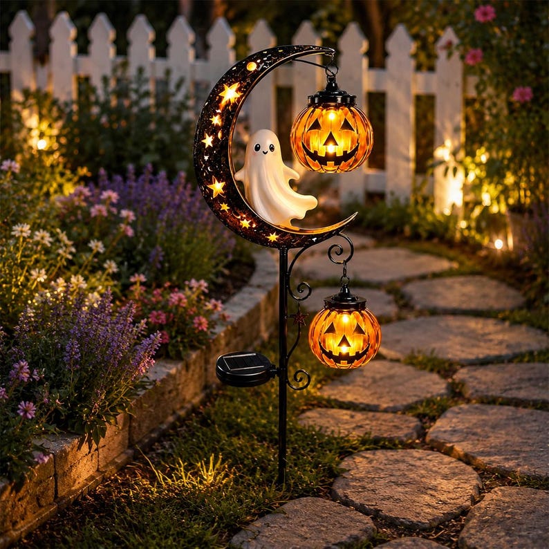 Solar Halloween Garden Stake,Ghost Pumpkin Lanterns Yard Light, Outdoor Fall Pathway Decor, Holiday Garden Gift, Halloween Gift