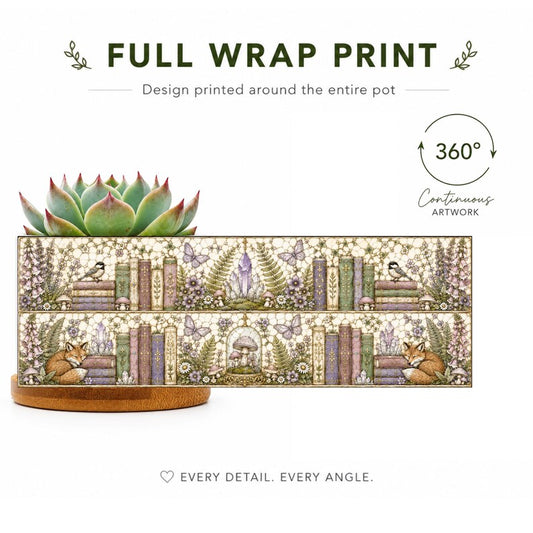 Vintage Forest Floral Bookshelf Plant Pot, Librarian Gift, Book Lover Gift, Gift for Reader, Bookworm Gifts, Christmas Book Lover Gift