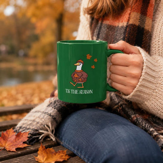 Goose Mug, Autumn Vibes Coffee Cup, Cozy Fall Illustration, 11oz Ceramic Mug
