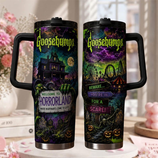 Personalized Goose-bumps Horror Tumbler 40oz, Custom Name Halloween Cup, Spooky Horror Lover Gift, Halloween Gift