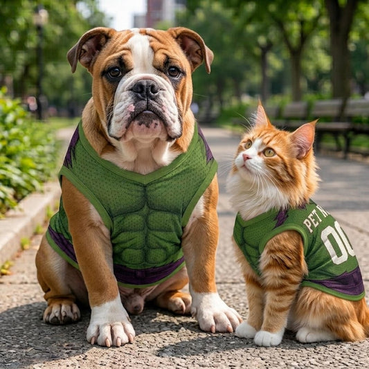 Custom Pet Superhero Jersey, Personalized Outfit for Dogs Cats, Inspired Hulk Pet Mesh Jersey Name Number Sportswear Pet Jersey