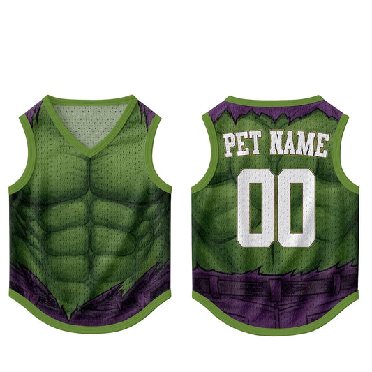 Custom Pet Superhero Jersey, Personalized Outfit for Dogs Cats, Inspired Hulk Pet Mesh Jersey Name Number Sportswear Pet Jersey