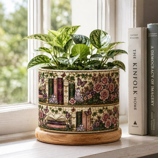 Rose Crystal Floral Bookself  Style Plant Pot, Book Lover Gift, Bookish Pot, Library Gift, Librarian Bookworm Gift for Reader, Teacher Gift