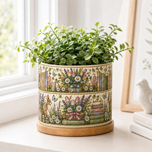 Spring Bunny Floral Bookshelf Plant Pot, Unique Librarian Gift, Book Lover Gift, Gift for Reader, Gifts for Teachers, Book Club Gift