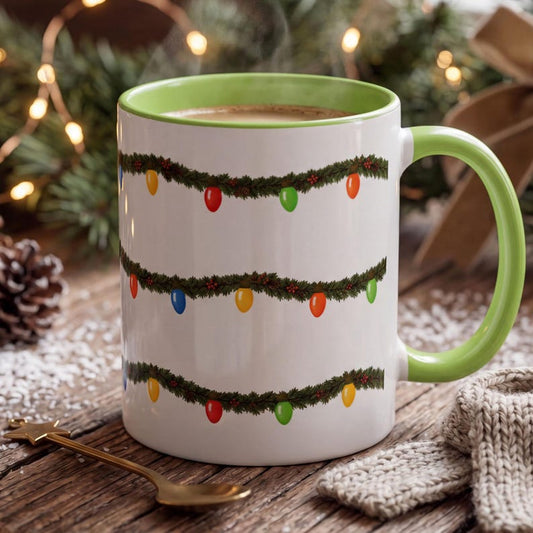 Christmas Lights Mug, Garland Coffee Mug, Holiday Lights Accent Mug, Cute Christmas Cup, Festive Winter Mug, Simple Christmas Gift Mug