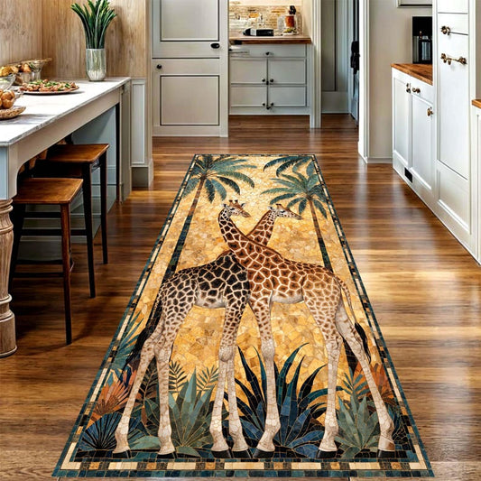 Mosaic Giraffe Runner Rug: Tropical Safari Hallway Carpet, Non-Slip Machine-Washable