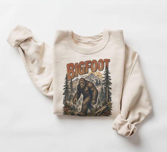 Retro Bigfoot Cryptid Nature Forest Lover Gift - Unisex Adult Crewneck Sweatshirt