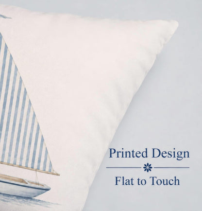 Striped Sailboat Pillow Cover, Nautical Throw Pillowcase, Coastal Cottage Sailing Home Decor, Beach House Accent, Lake House Cushion Case