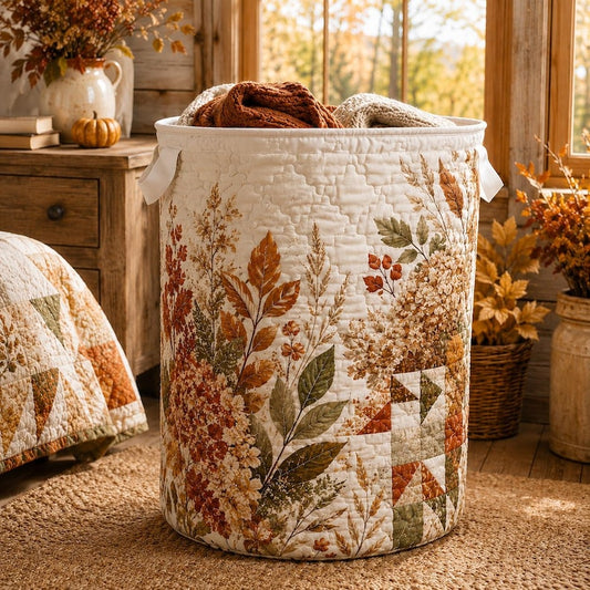 Quilted Laundry Basket, Fall Leaves Hamper, Autumn Farmhouse Storage Basket, Bedroom Organizer, Laundry Room Decor, Rustic Fall Home Decor