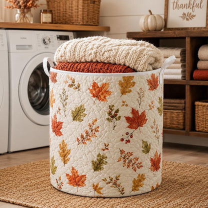 Quilted Laundry Basket, Fall Leaves Hamper, Autumn Farmhouse Storage Basket, Bedroom Organizer, Laundry Room Decor, Rustic Fall Home Decor