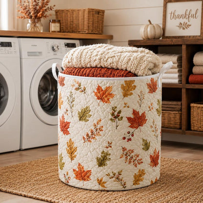 Quilted Laundry Basket, Fall Leaves Hamper, Autumn Farmhouse Storage Basket, Bedroom Organizer, Laundry Room Decor, Rustic Fall Home Decor