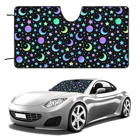 Celestial Moon Stars Car Windshield Sun Shade, Galaxy Auto UV Heat Shield (2 Sizes)