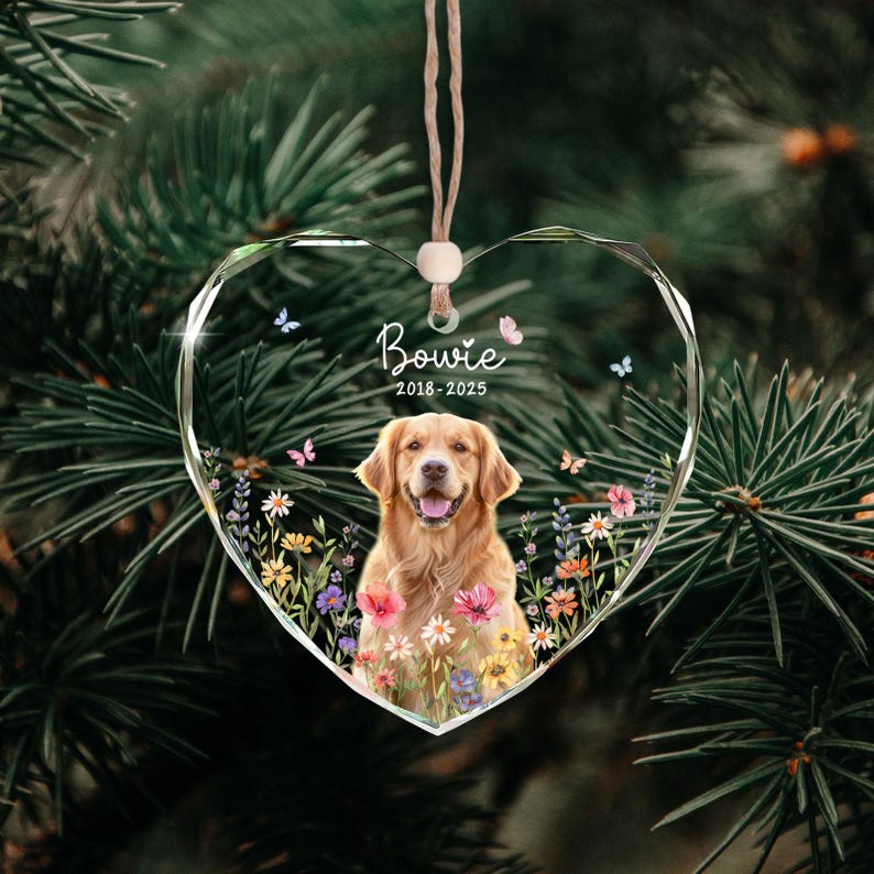 Personalized Dog Memorial Ornament with Photo, Dog Remembrance Keepsake, Glass Ornament