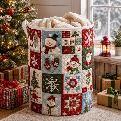 Christmas Quilted Laundry Basket, Xmas Snowman Hamper, Holiday Storage Basket, Xmas Laundry Room Decor, Blanket Organizer, Winter Home Decor