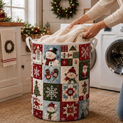 Christmas Quilted Laundry Basket, Xmas Snowman Hamper, Holiday Storage Basket, Xmas Laundry Room Decor, Blanket Organizer, Winter Home Decor