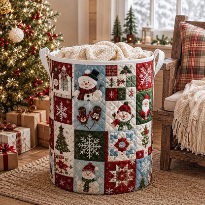 Christmas Quilted Laundry Basket, Xmas Snowman Hamper, Holiday Storage Basket, Xmas Laundry Room Decor, Blanket Organizer, Winter Home Decor