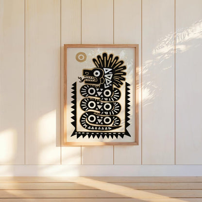 Quetzalcoatl Print, Traditional Mexican Folk Art, Aztec Serpent Wall Decor, Indigenous Latin Mythology Poster, Mexico Tribal Snake Gift