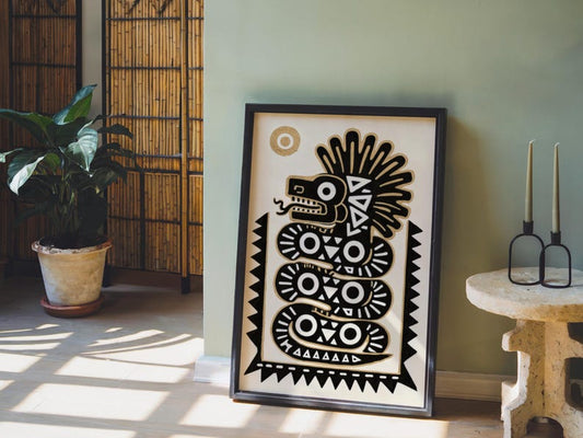 Quetzalcoatl Print, Traditional Mexican Folk Art, Aztec Serpent Wall Decor, Indigenous Latin Mythology Poster, Mexico Tribal Snake Gift