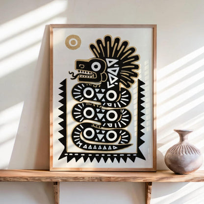 Quetzalcoatl Print, Traditional Mexican Folk Art, Aztec Serpent Wall Decor, Indigenous Latin Mythology Poster, Mexico Tribal Snake Gift