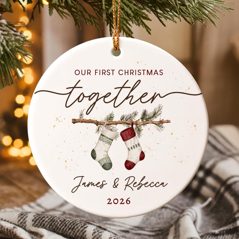 First Christmas Together Ornament, Custom Couple Names Stocking Keepsake