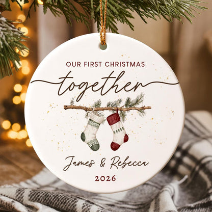 First Christmas Together Ornament, Custom Couple Names Stocking Keepsake