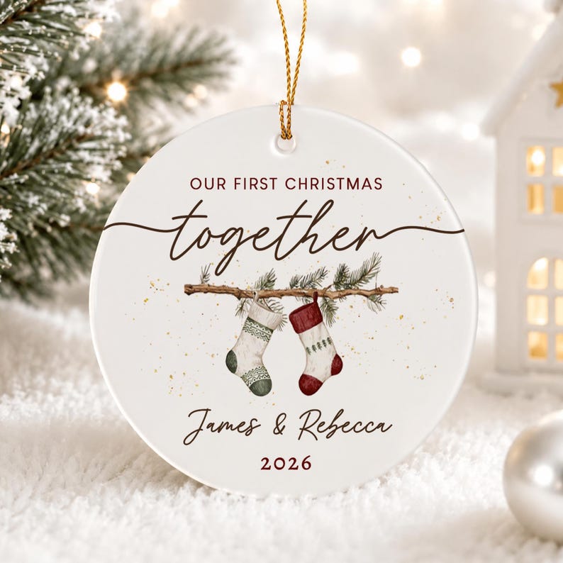 First Christmas Together Ornament, Custom Couple Names Stocking Keepsake