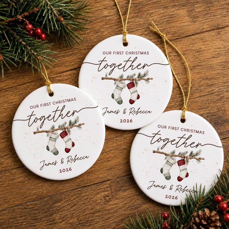 First Christmas Together Ornament, Custom Couple Names Stocking Keepsake