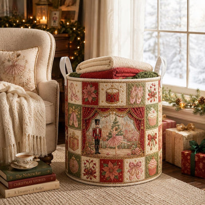 Christmas Quilted Laundry Basket, Nutcracker Christmas Hamper, Ballet Storage Basket, Holiday Laundry Room Decor, Xmas Blanket Organizer