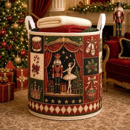 Christmas Quilted Laundry Basket, Nutcracker Christmas Hamper, Ballet Storage Basket, Holiday Laundry Room Decor, Xmas Blanket Organizer