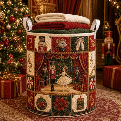 Christmas Quilted Laundry Basket, Nutcracker Christmas Hamper, Ballet Storage Basket, Holiday Laundry Room Decor, Xmas Blanket Organizer