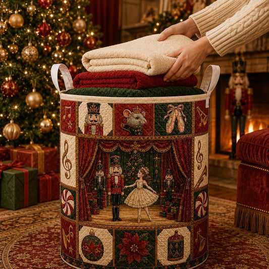 Christmas Quilted Laundry Basket, Nutcracker Christmas Hamper, Ballet Storage Basket, Holiday Laundry Room Decor, Xmas Blanket Organizer