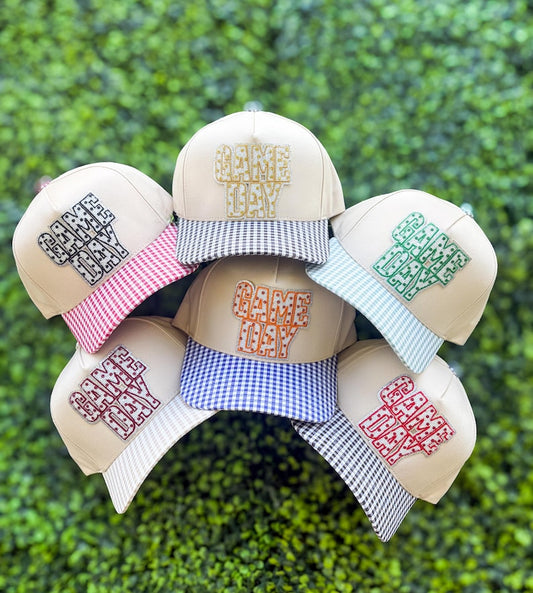Custom Game Day Hat | Gingham Brim Hat | Football Season Hat | Tailgate Hat | College Game Day