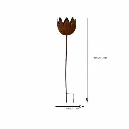 Metal Rusty Tulip candlestick figurine decoration item,Rustic Yard Art,Outdoor Bell Lawn Decor