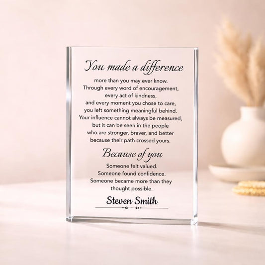 Difference Maker Appreciation Gift Personalized Plaque, Thank You Gift for Mentor, Coworker, Boss, Teacher, Coach Retirement Gift, Farewell