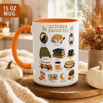 October Favorites Mug, Autumn Vibes Coffee Cup, Spooky Season Bookish Mug (11oz or 15oz)