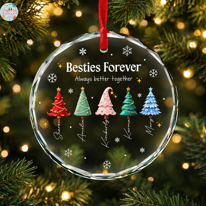 Custom Besties Name Glass Ornament 2026, Personalized Best Friends Christmas Tree Keepsake, Sisters Christmas Gift, BFF Gift