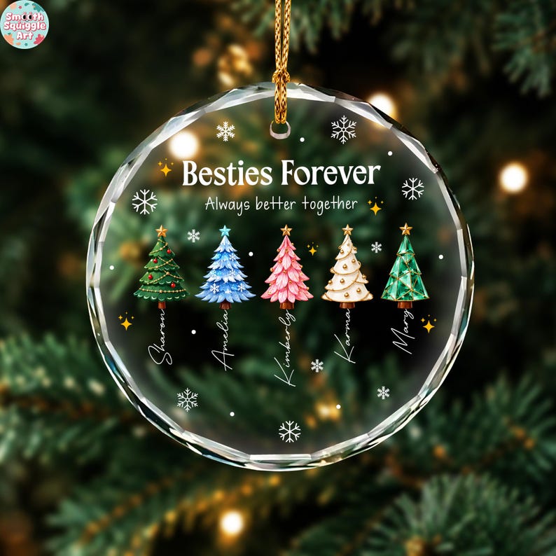 Custom Besties Name Glass Ornament 2026, Personalized Best Friends Christmas Tree Keepsake, Sisters Christmas Gift, BFF Gift