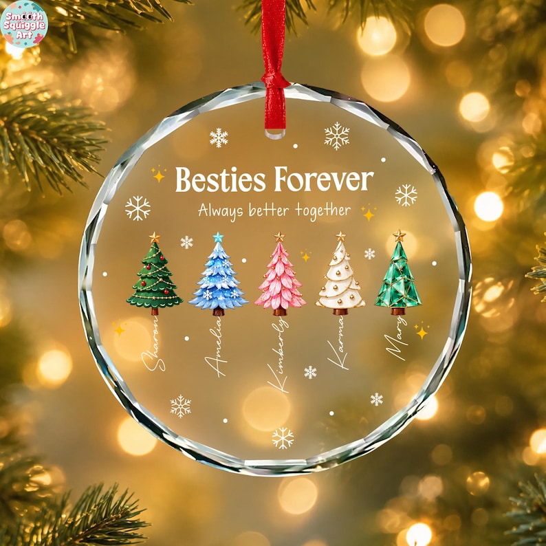 Custom Besties Name Glass Ornament 2026, Personalized Best Friends Christmas Tree Keepsake, Sisters Christmas Gift, BFF Gift