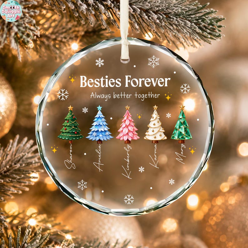 Custom Besties Name Glass Ornament 2026, Personalized Best Friends Christmas Tree Keepsake, Sisters Christmas Gift, BFF Gift