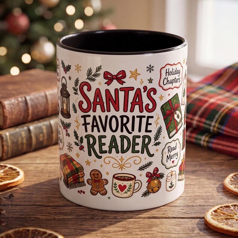 Santa's Favorite Reader Mug, Funny Bookworm Christmas Mug, Nice List Reader Gift, Cozy Book Lover Mug, Christmas Reading Mug