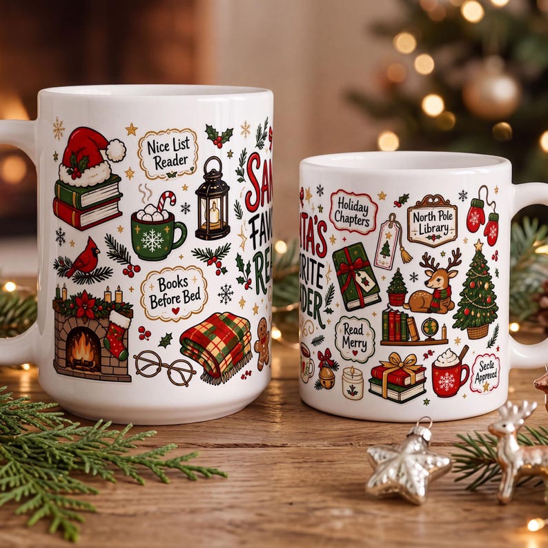 Santa's Favorite Reader Mug, Funny Bookworm Christmas Mug, Nice List Reader Gift, Cozy Book Lover Mug, Christmas Reading Mug