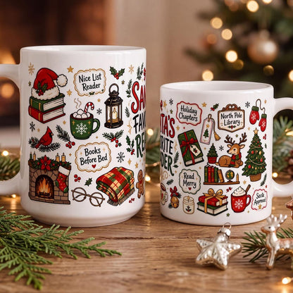 Santa's Favorite Reader Mug, Funny Bookworm Christmas Mug, Nice List Reader Gift, Cozy Book Lover Mug, Christmas Reading Mug