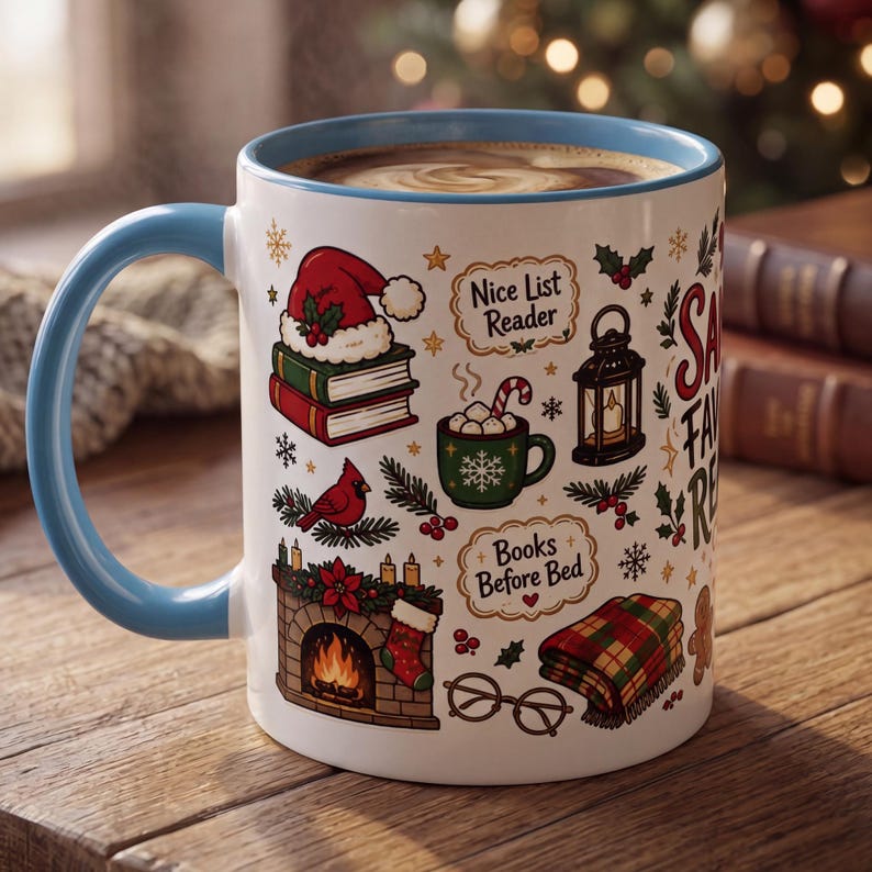 Santa's Favorite Reader Mug, Funny Bookworm Christmas Mug, Nice List Reader Gift, Cozy Book Lover Mug, Christmas Reading Mug