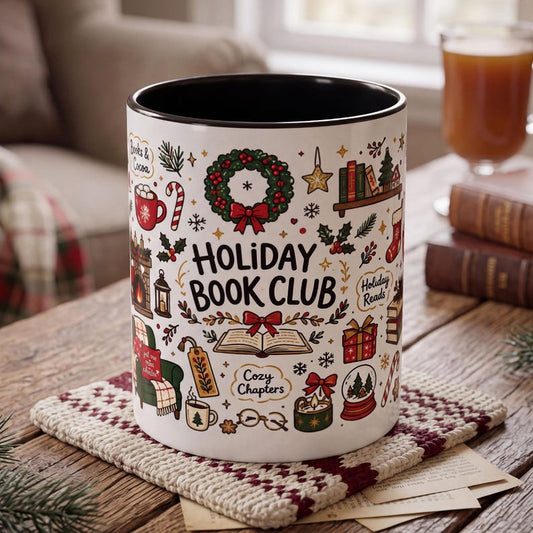 Holiday Book Club Mug, Cozy Reading Christmas Mug, Bookworm Holiday Gift, Book Lover Coffee Mug, Christmas Reading Mug, Cozy Reader Gift