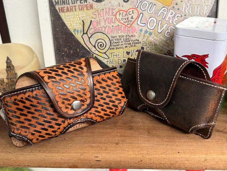 Leather Horizontal Phone Holster for Belt,  Handmade Full Grain Case, Made in USA