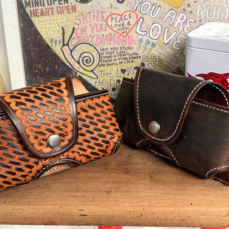 Leather Horizontal Phone Holster for Belt,  Handmade Full Grain Case, Made in USA