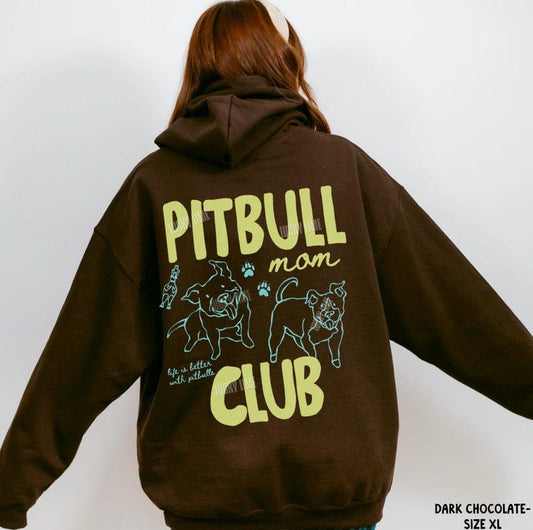 Pitbull Mom Club Hoodie, Pit Bull Dog Mom Shirt, Staffordshire Terrier Dog Lover Gifts, Rescue Dog Shirt, Fur Mama, Back Design Hoodie