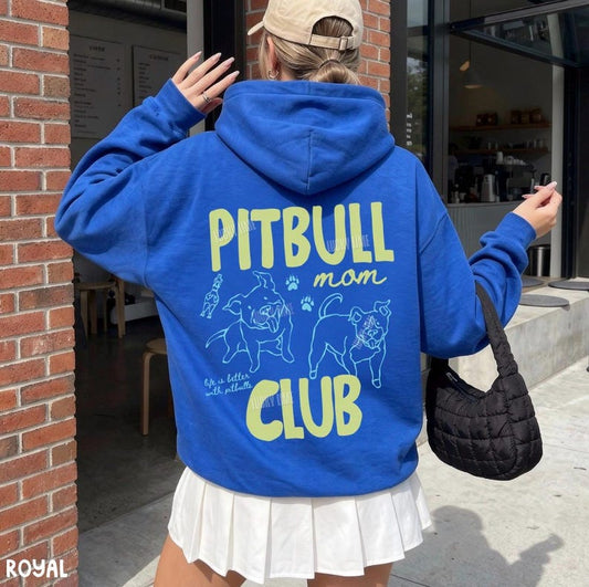 Pitbull Mom Club Hoodie, Pit Bull Dog Mom Shirt, Staffordshire Terrier Dog Lover Gifts, Rescue Dog Shirt, Fur Mama, Back Design Hoodie